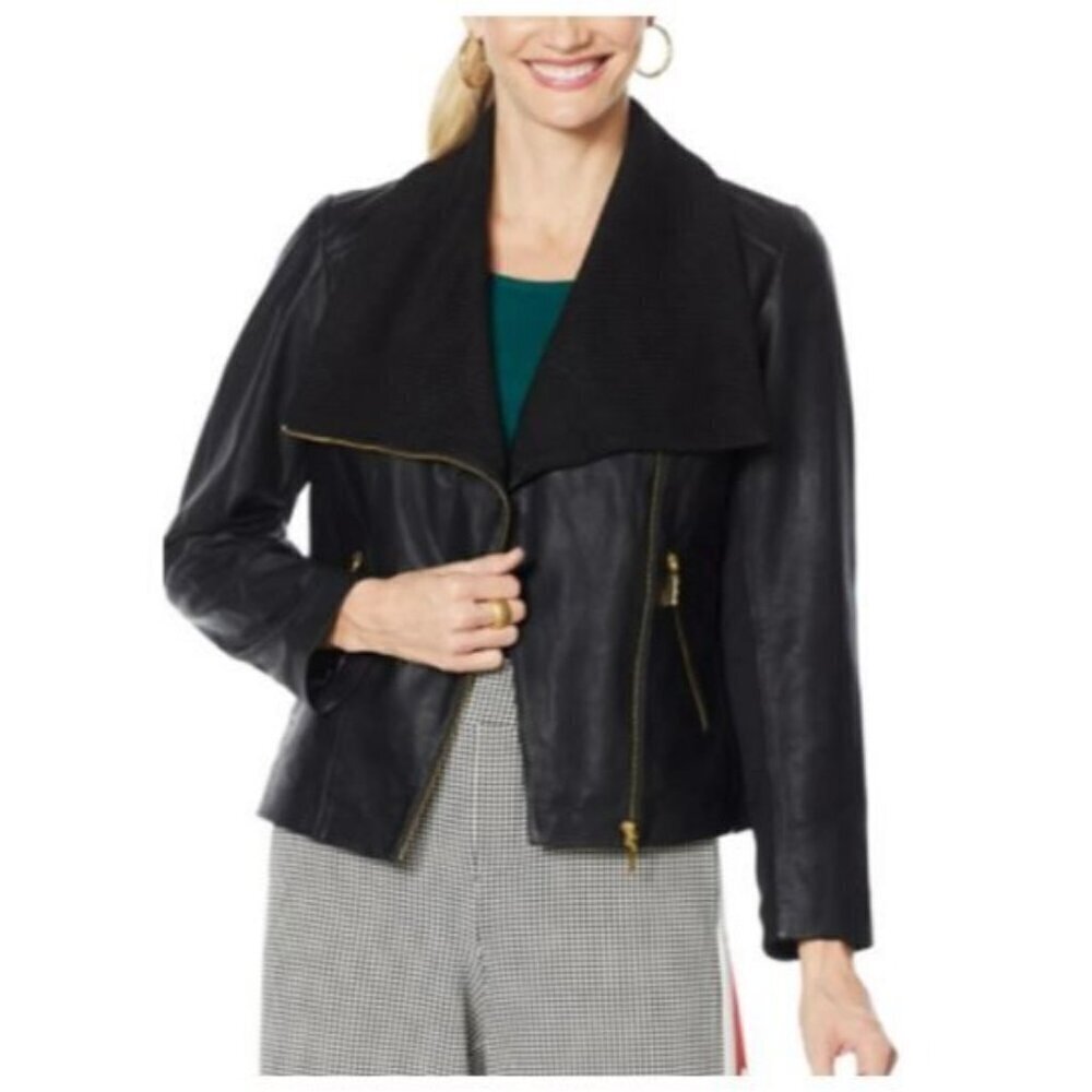 Motorcycle IMAN Global Chic Genuine Lamb Leather Moto Jacket ~Black XL